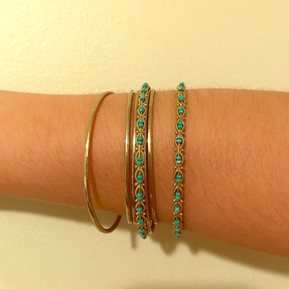Teal and gold bangles